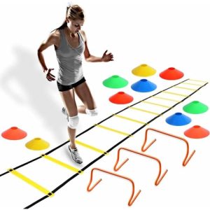 SET AGILIDAD ECO 4 Vallas De Salto +1 Escalera 6mtrs +10 conos tipo lenteja
